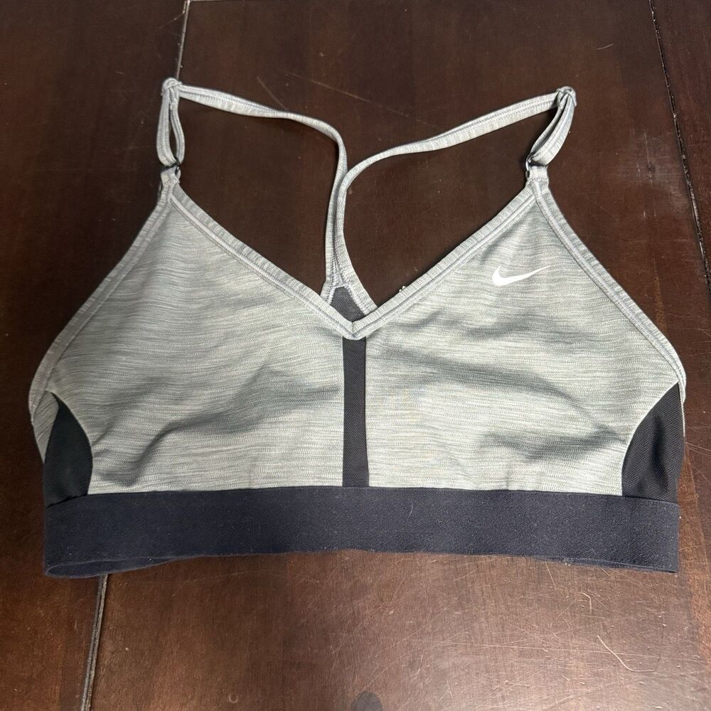 Nike Women's Indy Grey/Black LS V-Neck Sports Bra Size Small NO PADS